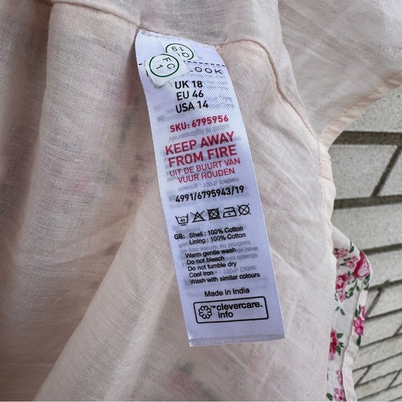 New Look Pink Floral Shirred Puff Sleeve Tie-Back Cotton Smock Mini Dress 14 - Picture 14 of 15